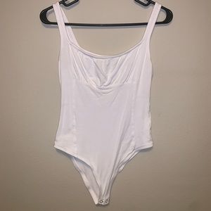 Nasty Gal White Square Neck Ruched Bust Bodysuit